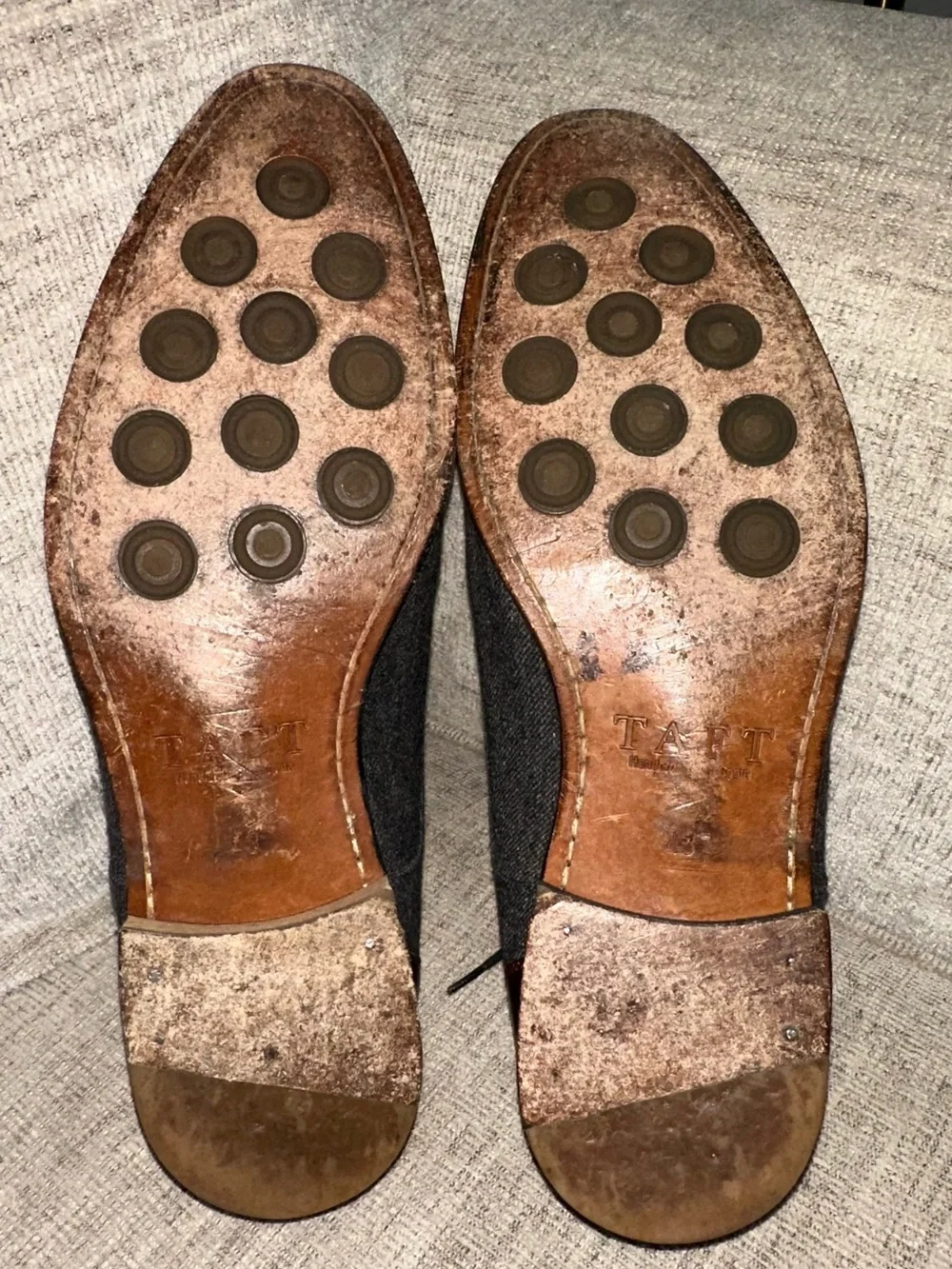 Taft Gray Wool and Burgundy Leather Cap-Toe Oxfords
